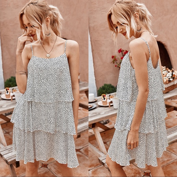 Stunning Mystery Dresses & Skirts - 🔥 White Dot Print Tiered Slip Dress
